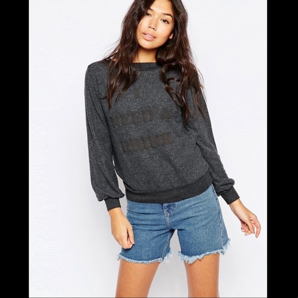 Wildfox 'I Need A Drink' Sweatshirt‎ Grey - Picture 1 of 11